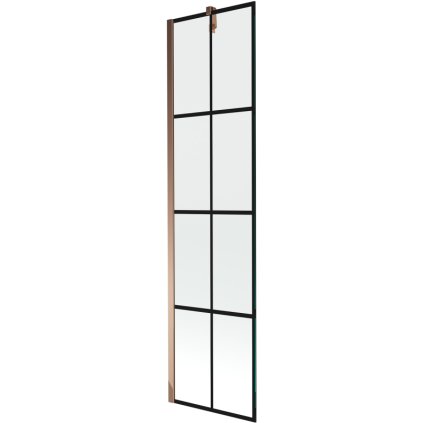 238026 2 mexen next vanova zastena 1 kridlova 50 x 150 cm fixne kridlo 6 mm cire sklo s ciernym vzorom ruzove zlato profil 895 050 000 00 77 60