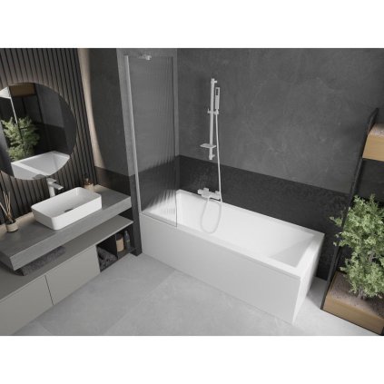 503632 4 mexen next vanova zastena 1 kridlova 50 x 150 cm fixne kridlo 6 mm sklo s pruhmi biely profil 895 050 000 00 09 20
