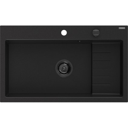 Mexen Omar, chiuveta granit cu 1 camera 800x480x210 mm, negru, sifon grafit, 6520801005-77-B