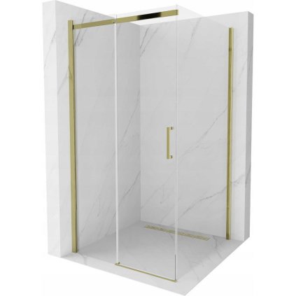Mexen Omega, cabină de duș cu ușă glisantă 100 (uşă) x 100 (perete) cm, sticlă 8mm, profil auriu-sticlă transparentă, 825-100-100-50-00