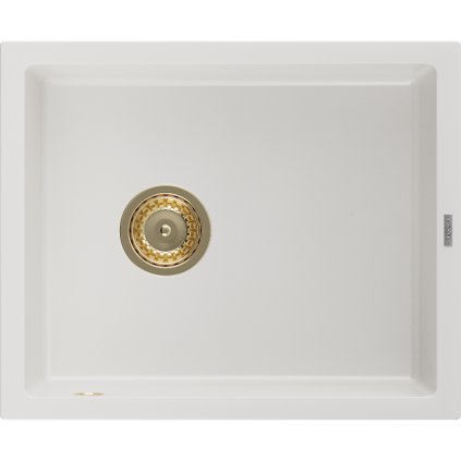 Mexen Pedro, chiuvetă din granit 560x460x200 mm, 1 cameră, alb cu sifon auriu, 6508561000-20-G
