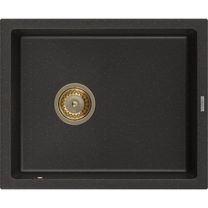 Mexen Pedro, chiuvetă din granit 560x460x200 mm, 1 cameră, negru-auriu metalic cu sifon auriu, 6508561000-75-G