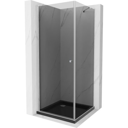 Mexen Pretoria, cabină de duș 90 (uşă) x 90 (perete) cm, sticlă gri 6 mm, profil crom + cadă de duș neagră, 852-090-090-01-40-4070