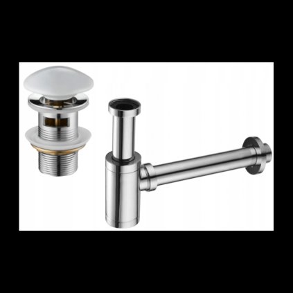 Accesorii Mexen, Sifon rotund pentru chiuveta cu dop ceramic click-clack, cu preaplin, crom - alb, 7992050-02