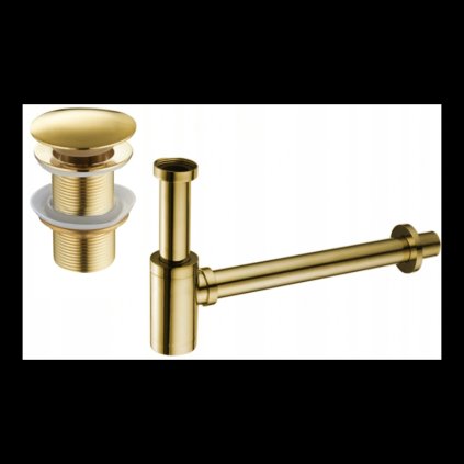Accesorii Mexen, Sifon rotund pentru chiuveta cu dop click-clack, fara preaplin, auriu, 7991050-50