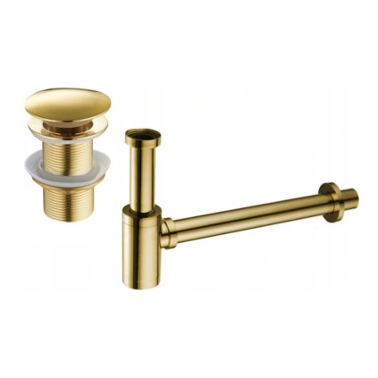 Accesorii Mexen, Sifon rotund pentru chiuveta cu dop click-clack, fara preaplin, auriu, 7991050-50