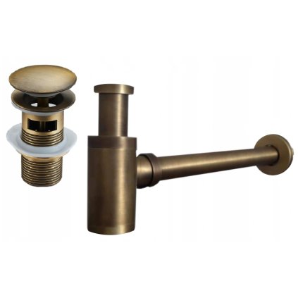 Accesorii Mexen, Sifon rotund pentru chiuveta cu dop click-clack, cu preaplin, bronz antic, 7992050-30
