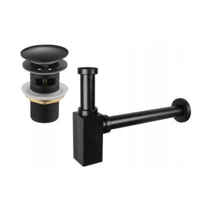 Accesorii Mexen, Sifon pătrat pentru chiuvetă cu dop ceramic click-clack, cu preaplin, negru, 7992060-75