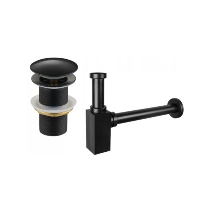 Accesorii Mexen, Sifon pătrat pentru chiuvetă cu dop click-clack, fără preaplin, negru, 7991060-70