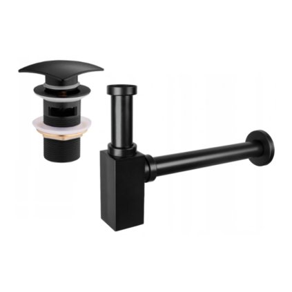 Accesorii Mexen, Sifon pătrat pentru chiuvetă cu dop click-clack, cu preaplin, negru, 7992660-70