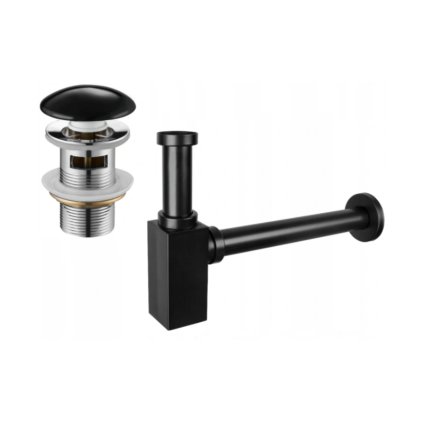 Accesorii Mexen, sifon rectangular pentru lavoar cu dop ceramic Click-Clack, cu preaplin, negru mat, 7992060-75