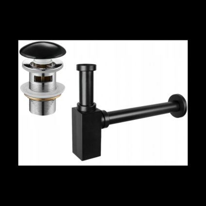 Accesorii Mexen, sifon rectangular pentru lavoar cu dop ceramic Click-Clack, cu preaplin, negru mat, 7992060-75