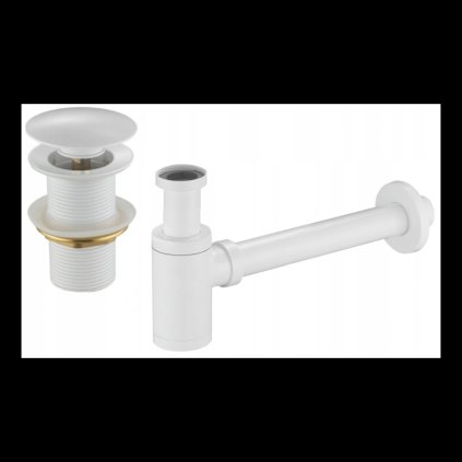 Accesorii Mexen, Sifon pentru sticle pentru chiuvetă rotund cu dop click-clack, fără preaplin, alb, 7991050-20