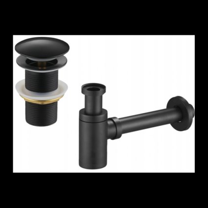Accesorii Mexen, Sifon pentru sticla chiuveta rotund cu dop click-clack, fara preaplin, negru, 7991050-70