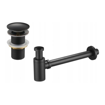 Accesorii Mexen, Sifon pentru sticlă pentru chiuvetă rotund cu dop click-clack, fără preaplin, negru antic, 7991050-79