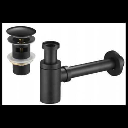 Accesorii Mexen, Sifon pentru sticla lavoar rotund cu dop click-clack, cu preaplin, negru, 7992050-70