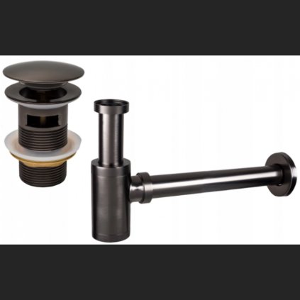 Accesorii Mexen, Sifon pentru sticla chiuveta rotund cu dop click-clack, cu preaplin, grafit, 7992050-66