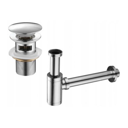 Accesorii Mexen, Sifon pentru sticla lavoar rotund cu dop click-clack, cu preaplin, crom, 7992050-00