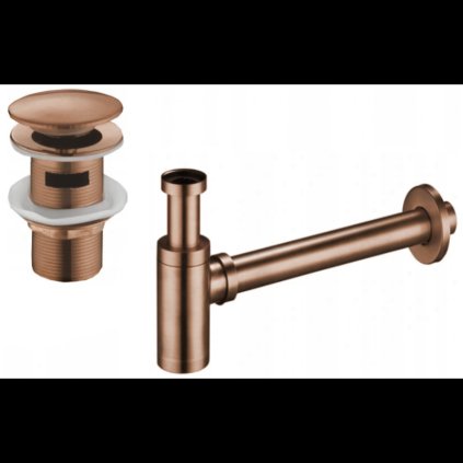 Accesorii Mexen, Sifon sticla chiuveta rotund cu dop click-clack, cu preaplin, aur roz, 7992050-60