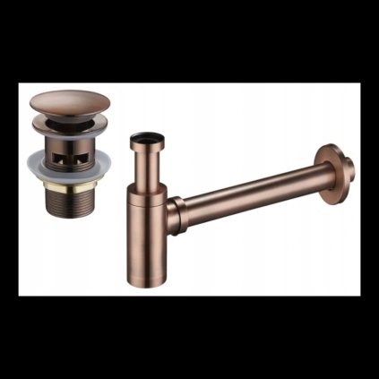 Accesorii Mexen, Sifon sticla lavoar rotund cu dop click-clack, cu preaplin, cupru antic, 7992050-45