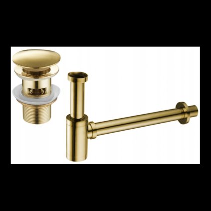 Accesorii Mexen, Sifon pentru sticla chiuveta rotund cu dop click-clack, cu preaplin, auriu, 7992050-50