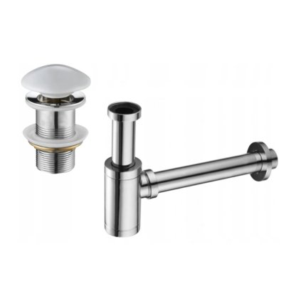 Membru Mexen, Sifon rotund pentru chiuvetă cu dop ceramic click-clack, fără preaplin, crom - alb, 7991050-02