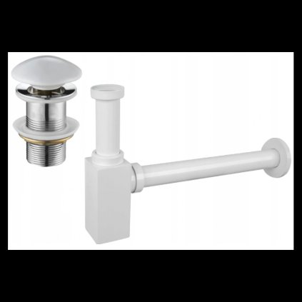 Membru Mexen, Sifon pătrat pentru chiuvetă cu dop ceramic click-clack, fără preaplin, alb, 7991060-25