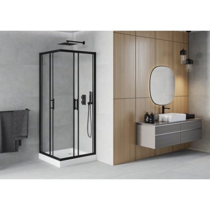155154 3 mexen rio stvorcovy sprchovaci kut s posuvnymi dverami 70 dvere x 70 dvere x 190 cm 6mm cire sklo namraza cierny profil biela sprchova vanicka rio 860 070 070 70 00 4510