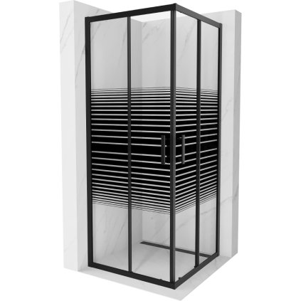 195105 mexen rio stvorcovy sprchovaci kut s posuvnymi dverami 80 dvere x 80 dvere x 190 cm 6mm cire sklo s pasikmi cierny profil 860 080 080 70 20