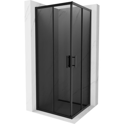 Mexen Rio, duș pătrat cu uşă glisantă 80(uşă) x 80(uşă) x 190 cm, sticlă gri 6mm, profil negru, 860-080-080-70-40