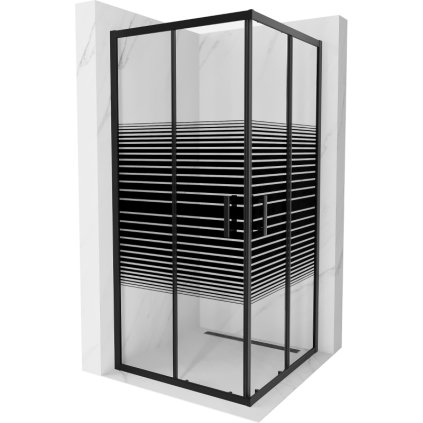 195108 mexen rio stvorcovy sprchovaci kut s posuvnymi dverami 90 dvere x 90 dvere x 190 cm 6mm cire sklo s pasikmi cierny profil 860 090 090 70 20