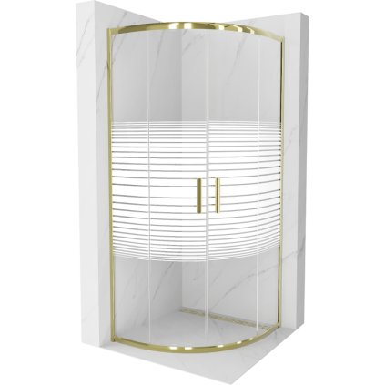 Mexen Rio, duș pătrat cu ușă glisantă 70(uşă) x 70(uşă) x 190 cm, sticlă transparentă de 6 mm cu benzi, profil auriu lucios, 863-070-070-50-20