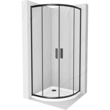 Mexen Rio, duș pătrat cu ușă glisantă 80 x 80 cm, sticlă transparentă de 6 mm, profil negru + cadă de duș albă, 863-080-080-70-00-4110B