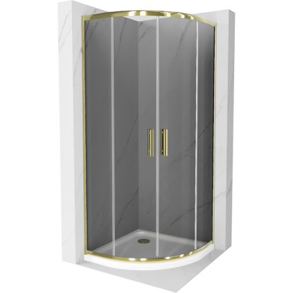 Mexen Rio, duș pătrat cu ușă glisantă 80(uşă) x 80(uşă) x 190 cm, sticlă gri 6mm, profil auriu + cadă de duș SLIM albă, 863-080-080-50-40-4110G