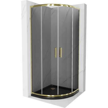 Mexen Rio, duș pătrat cu ușă glisantă 80(uşă) x 80(uşă) x 190 cm, sticlă gri 6mm, profil auriu + cadă de duș SLIM neagră, 863-080-080-50-40-4170G