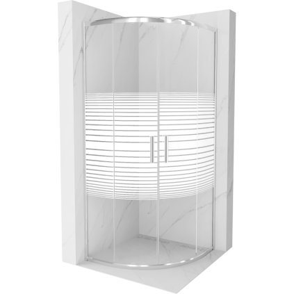 Mexen Rio, duș pătrat cu ușă glisantă 90 (uşă) x 90 (uşă) x 190 cm, sticlă transparentă de 6 mm cu benzi, profil cromat, 863-090-090-01-20