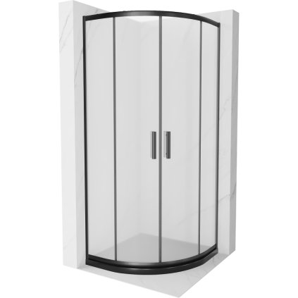 Mexen Rio, duș pătrat cu ușă glisantă 90(uşă) x 90(uşă) x 190 cm, sticlă mată 6mm, profil negru + cadă de duș SLIM neagră, 863-090-090-70-30-4170B