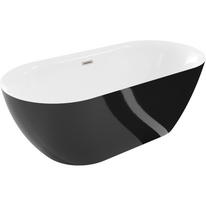 Mexen Roxy, cadă de sine stătătoare 170 x 80 cm, alb-negru, preaplin din oțel periat, 51201708075-97