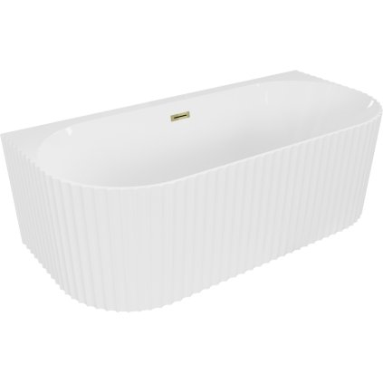 Mexen Sella, cadă de sine stătătoare pe perete, canelată, 150 x 75 cm, alb lucios, preaplin auriu lucios, 52711507500-50