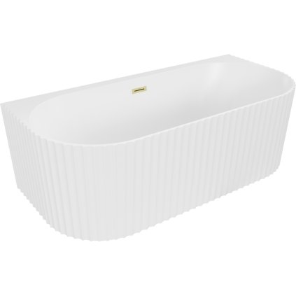 Mexen Sella, cadă de sine stătătoare pe perete, canelată, 150 x 75 cm, alb mat, preaplin auriu mat, 52711507501-55