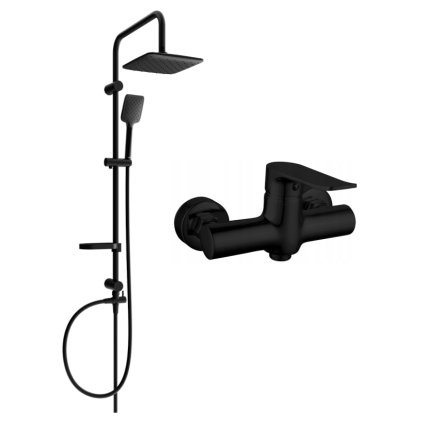 Set de duș Mexen Sven cu duș cu efect de ploaie și robinet de duș Pecos, negru mat, 72740262-70