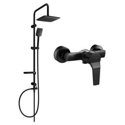 Set de duș Mexen Sven cu duș manual și cu efect de ploaie + robinet de duș Caro, negru mat, 746640262-70