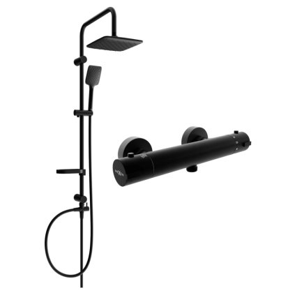 Mexen Sven, set de duș cu duș cu efect de ploaie și baterie termostatică KAI, negru mat, 77100262-70