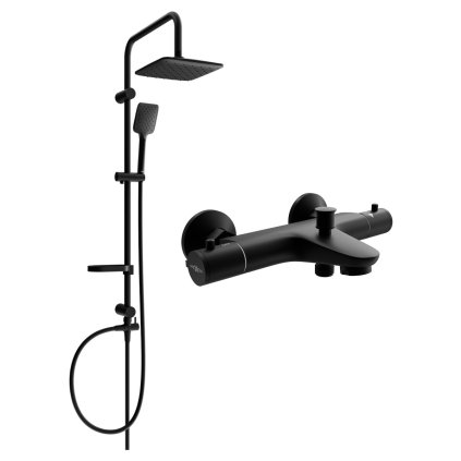 Mexen Sven, set de duș cu duș cu efect de ploaie și robinet termostatic pentru baie NOX, negru mat, 77350262-70