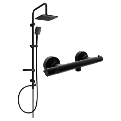 Mexen Sven, set de dus cu dus cu efect de ploaie si baterie termostatica Slim, negru mat, 77105262-70