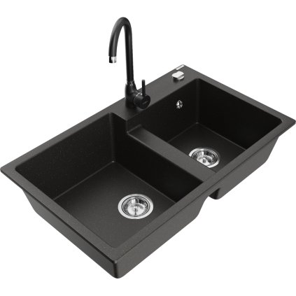 234792 mexen tomas granitovy drez 800x500x190 mm 2 komorovy a cierna bateria telma cierna zlata metaliza 6516 75 670200 70