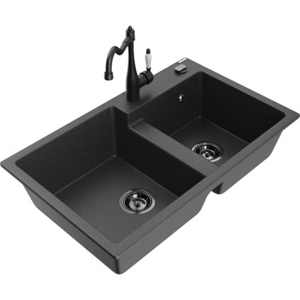 245439 mexen tomas granitovy drez 800x500x190 mm 2 komorovy a drezova bateria carla cierna skvrnita 6516 76 670700 70 b