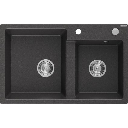 Mexen Tomas, chiuveta granit 800x500x190 mm, 2 camere, pete negre, 6516802000-76