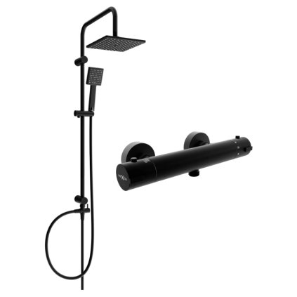 Mexen Tord, set de duș cu duș cu efect de ploaie și baterie termostatică KAI, negru mat, 77100200-70