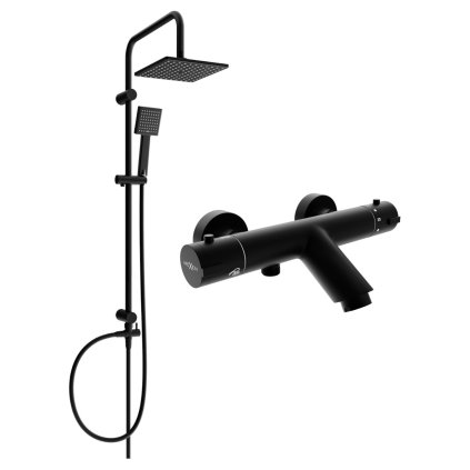 Mexen Tord, set de duș cu duș cu efect de ploaie și robinet termostatic pentru baie KAI, negru mat, 77300200-70
